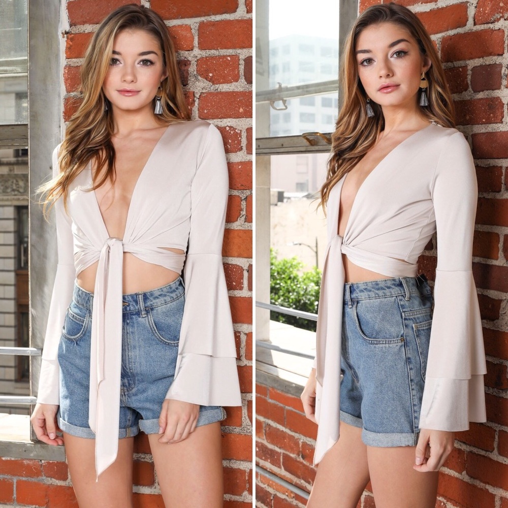Ruffle Bell Sleeve Crop Top